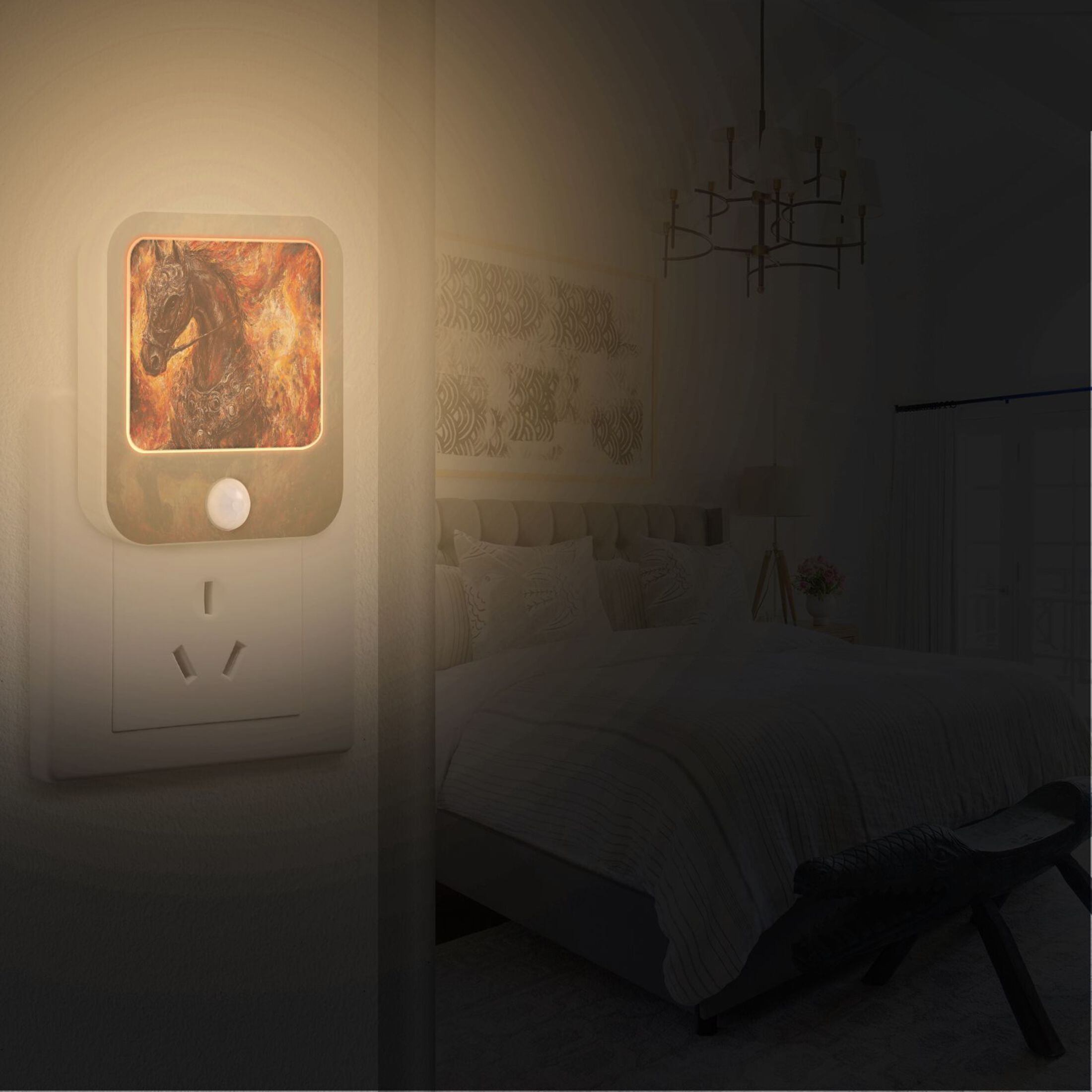 WOBOGO Fiery Warrior Horse Night Light Lamp with Smart Sensor Dusk to Dawn Sensor 0.6W Plug-in 2-Pack