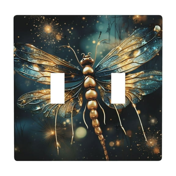 2 Gang Double Toggle Wall Plate Light Switch Cover Wallplate - Gold Dragonfly Vintage cool