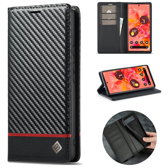 Allytech Case for Googel Pixel 6 5G 2021 Cover, Carbon Fiber Pattern Drop Protection Anti Shock protective TPU Slim Case with Card Slots Holder for Googel Pixel 6 6.4" 2021, Carbon Fiber Black