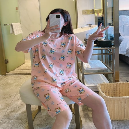 

Toyella Pattern Pajamas Women s Summer Short-sleeved Shorts Cute Women s Plus Size Pajamas Homewear Suit A20 XL