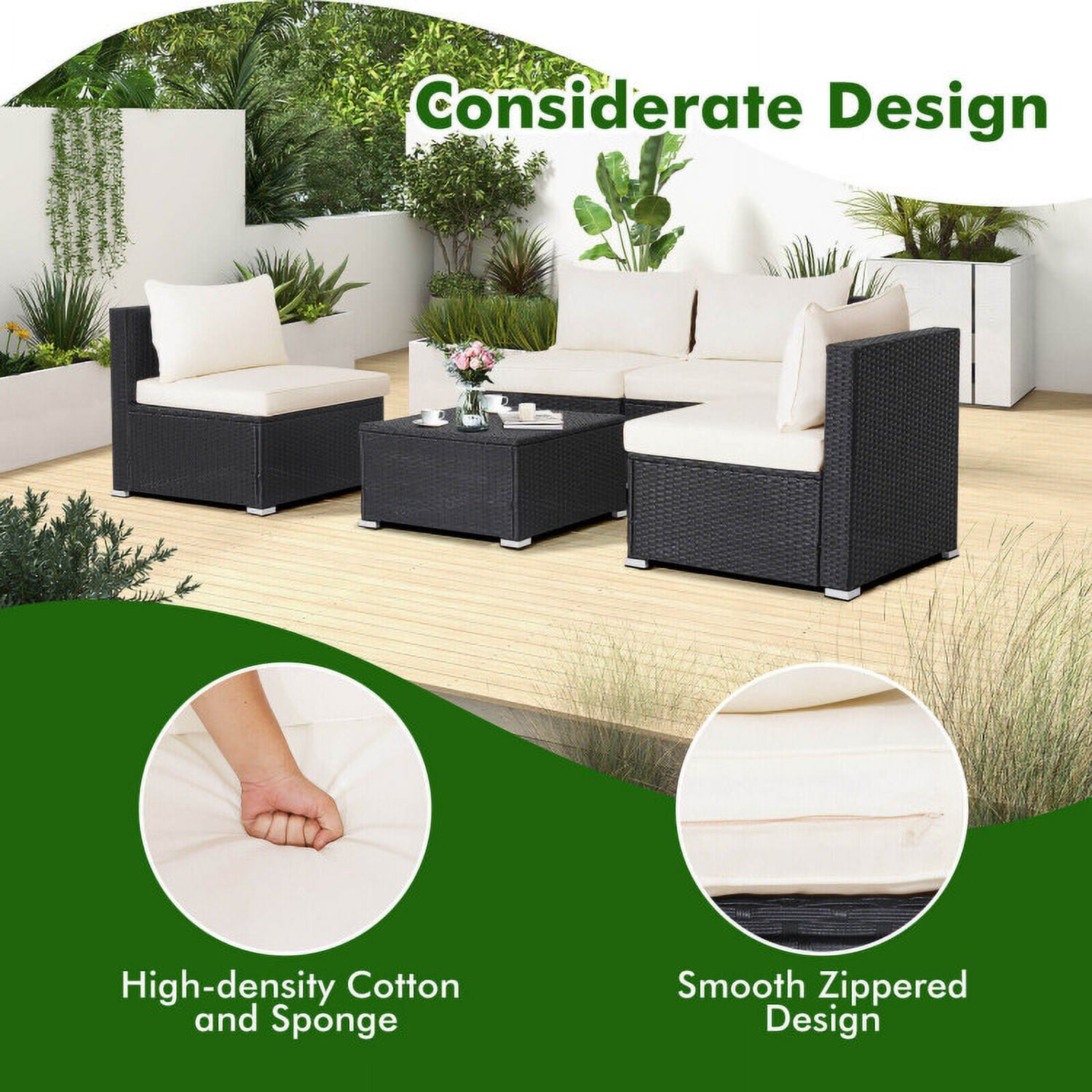 Aimee Lii 5 Pieces Outdoor Patio Furniture Set with Cushions and Coffee Table, Outdoor Patio Set