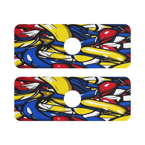 Abstract Colorful Fruits Quick Dry Silicone Algae Faucet Pad 14.7x5.4in 2 Pack Absorbent Mat for Kitchen Sink, Bathroom Countertop