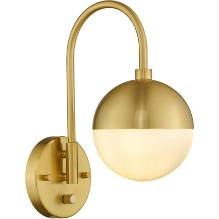 

JSTCL Modern Wall Lamp with White Globe GlassGold Wall Sconce Wall Light with Brushed Brass Finished for Bedroom Bathroom Living RoomDimmable Switch