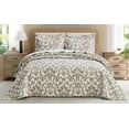 thumbnail image 3 of Chezmoi Collection Oversized Bedspread 100x106, Jacquard Matelasse Floral Damask Design, 5-Piece Lightweight Reversible Microfiber Bedding Coverlet Set for All Season, Queen, Taupe/White, 3 of 9