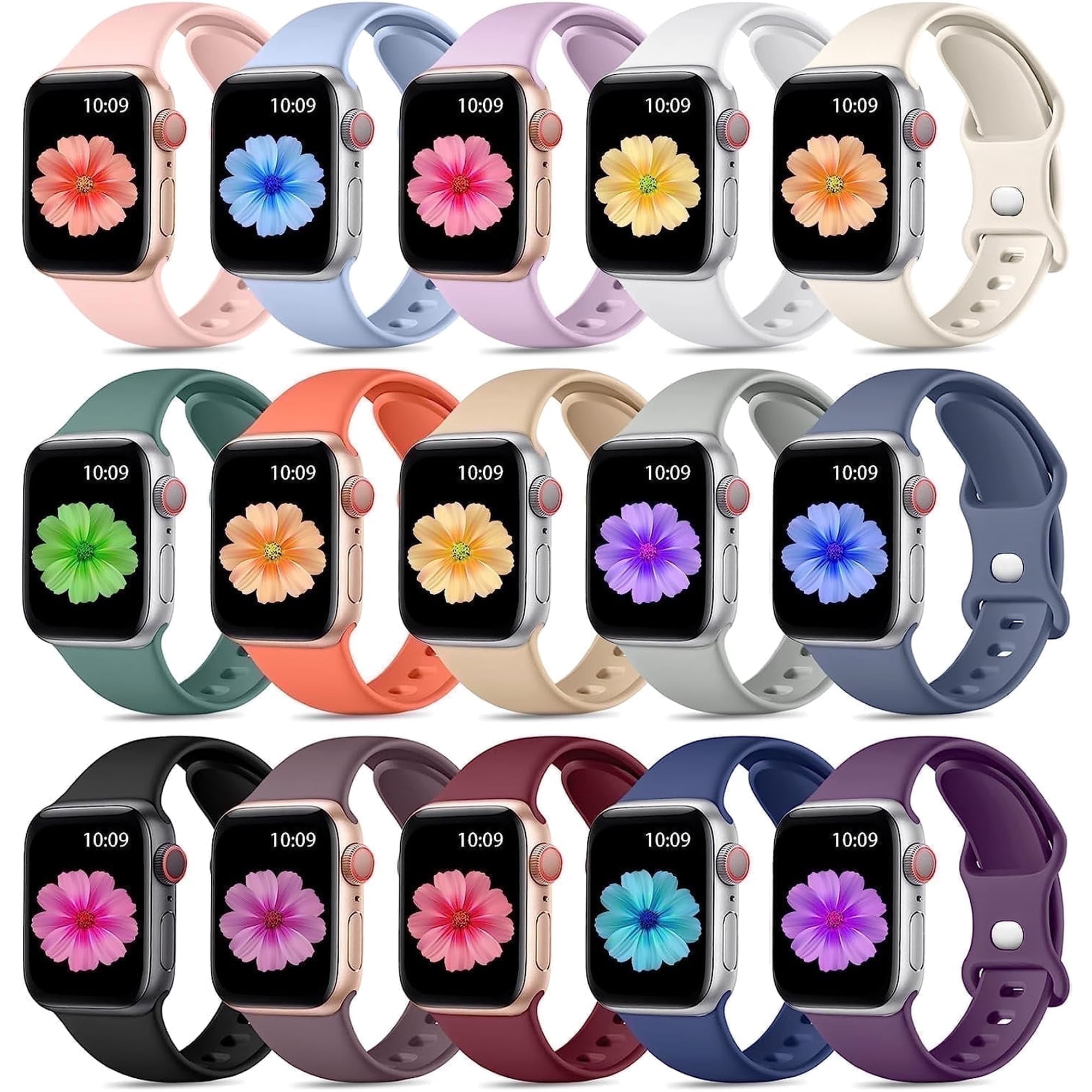 Comvin Silicone Compatible With Apple Watch Bands 38mm 40mm 41mm 42mm 44mm 45mm 49mm for Women Men, Sport Wristbands Fits For iWatch Ultra Series 11 10 9 8 7 6 5 4 3 SE, 15 Pack
