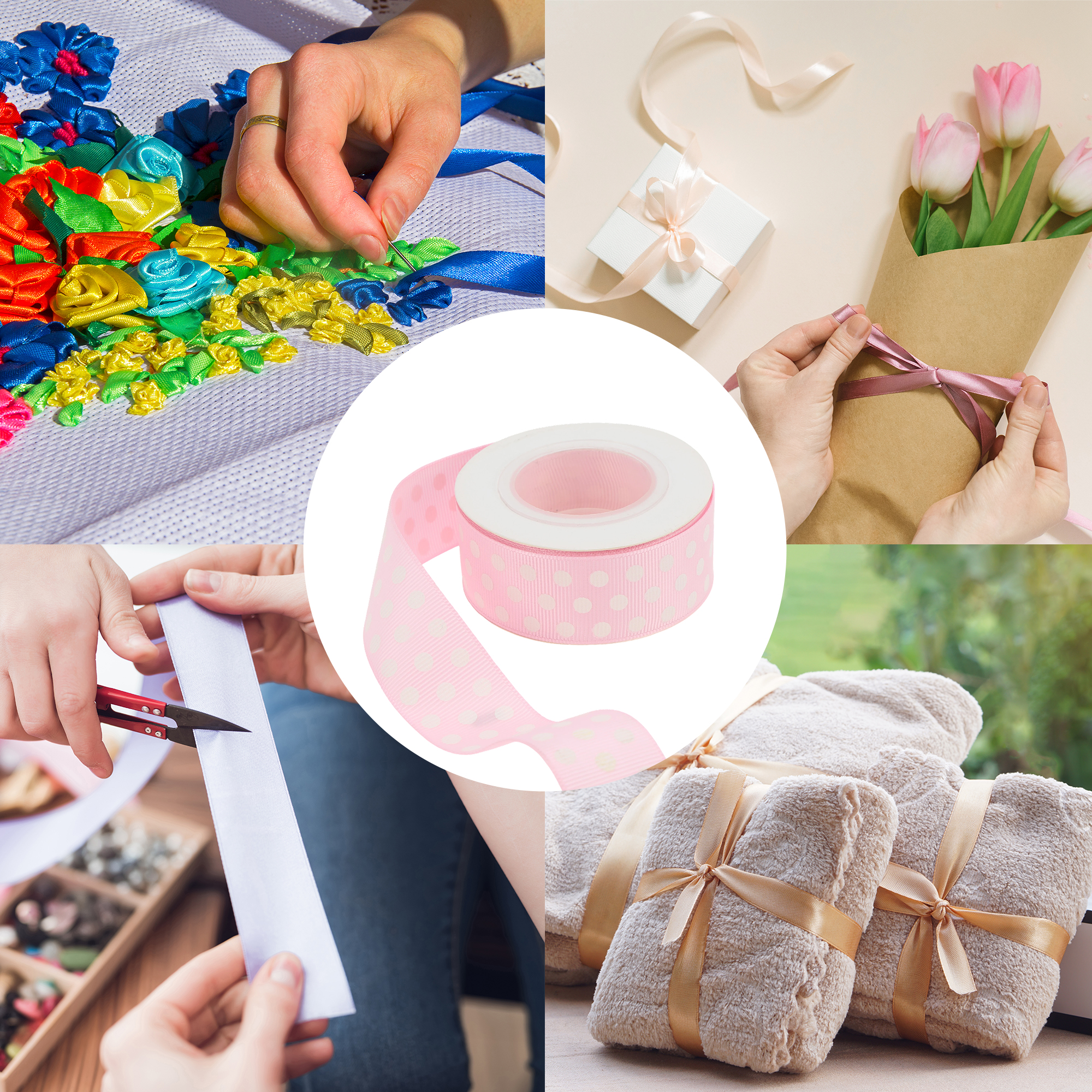 Unique Bargains 0.98"x29.53' Polka Dots Gift Wrapping Ribbon for Crafts 1Pc Light Pink