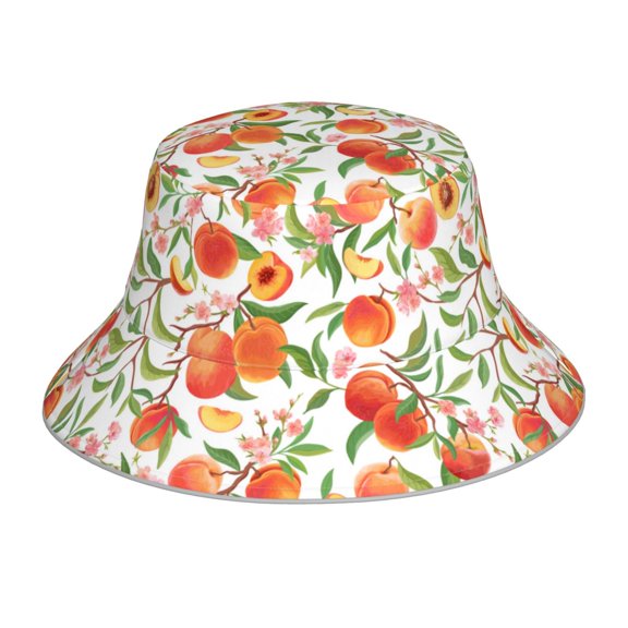 Kll Fruits Peach2 Bucket Hat for Women Men Packable Travel Beach Sun Hat Outdoor Rave Accessories Reflective Fisherman Cap