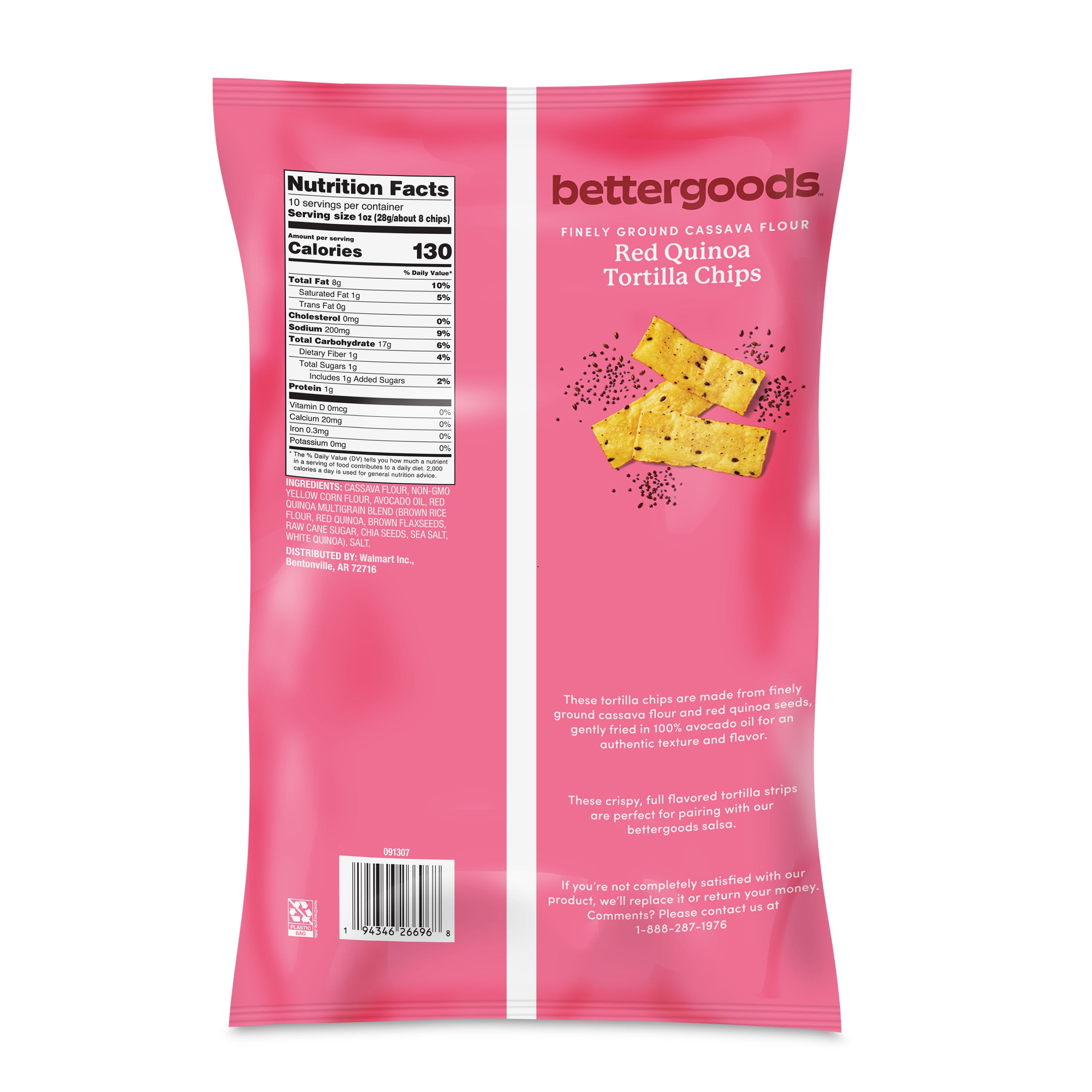 bettergoods Finely Ground Cassava Flour Red Quinoa Tortilla Chips, 10 oz