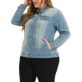 thumbnail image 4 of Agnes Orinda Women's Plus Size Jean Jacket Stitching Button Washed Denim Outerwear Coat 4X Light Blue, 4 of 8