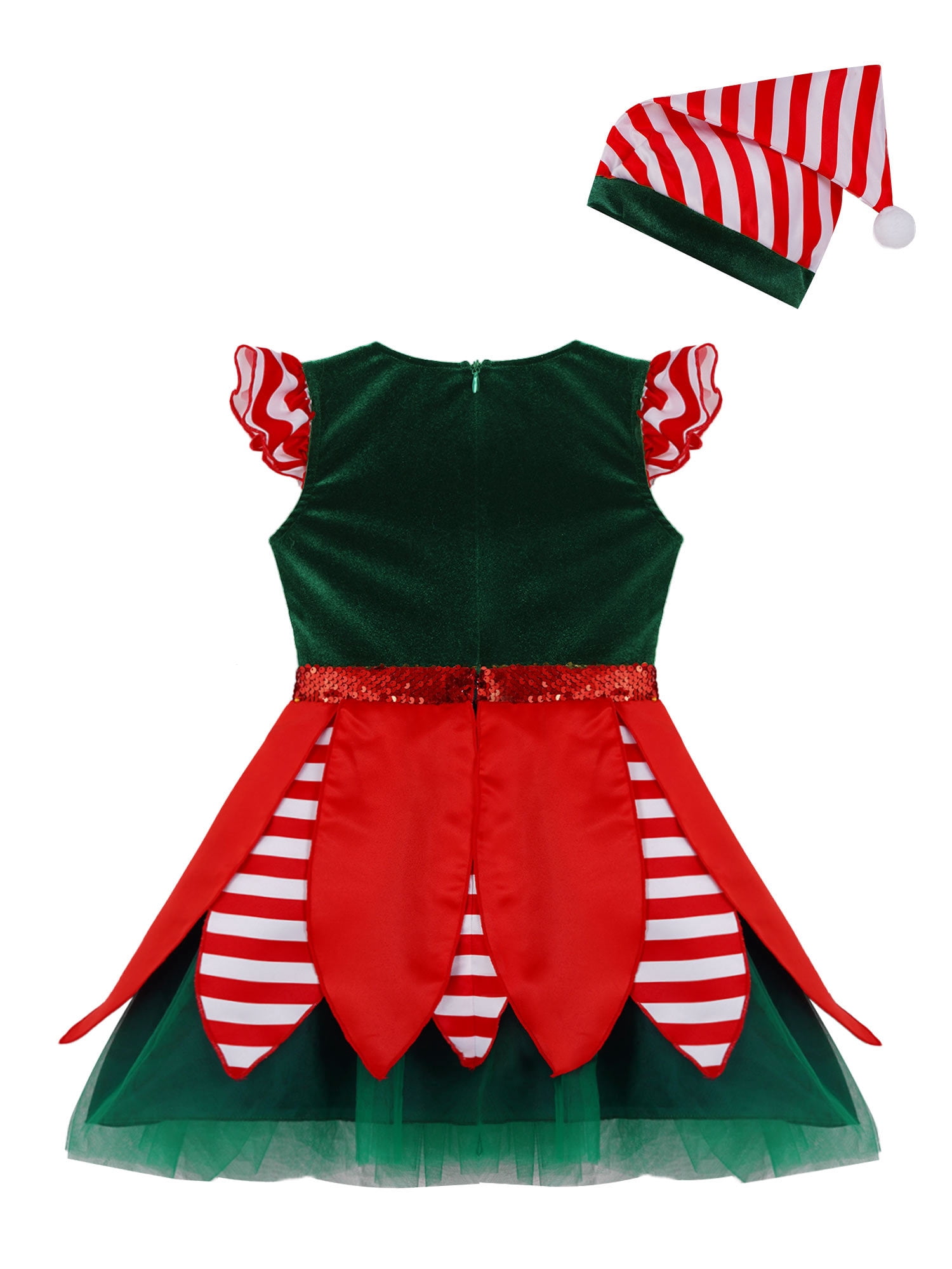 inhzoy Kids Girls Christmas Elf Dress-Up Xmas Holiday Sequins Tutu Dress Green-A 6