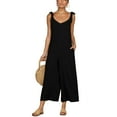 thumbnail image 2 of fartey Cotton Linen Jumpsuits for Women 2023 Breathable Sleeveless V Neck Pockets Overalls Relaxed Adjustable Strap Solid Color Rompers, 2 of 9