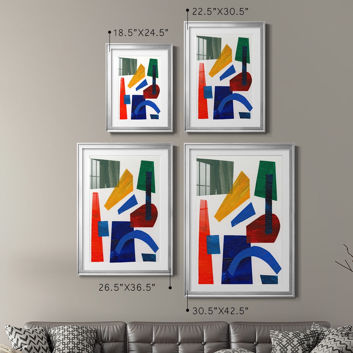 Wexford Home Colorful Shapes I Premium Framed Print, 26.5" x 36.5" - Ready to Hang, Silver (Set of 2)