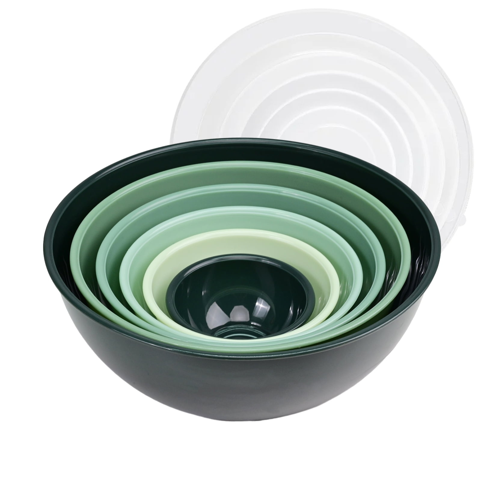 TINANA Plastic Mixing Bowls with Lids Set, 12 Piece Green Ombre Mixing Bowl Set for Kitchen, Nesting Bowls with Lids Set, 6 Prep Bowls and 6 Lids, Diswasher and Freezer Safe
