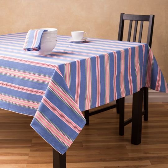 3PK 60 x 126 in. Blue MultiStriped Rectangular Cotton Tablecloth