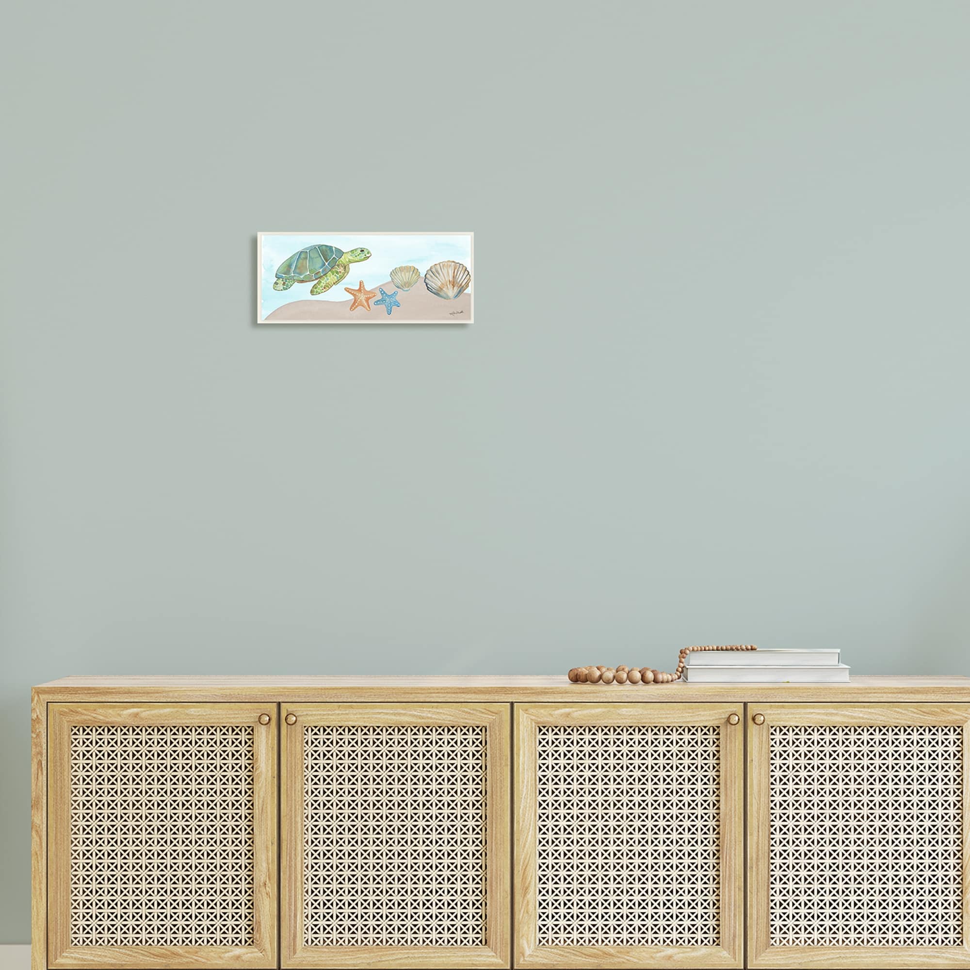Stupell Industries Green Turtle Swimming Starfish Shells Sea Life Painting Unframed Art Print Wall Art, Design by Katie Doucette