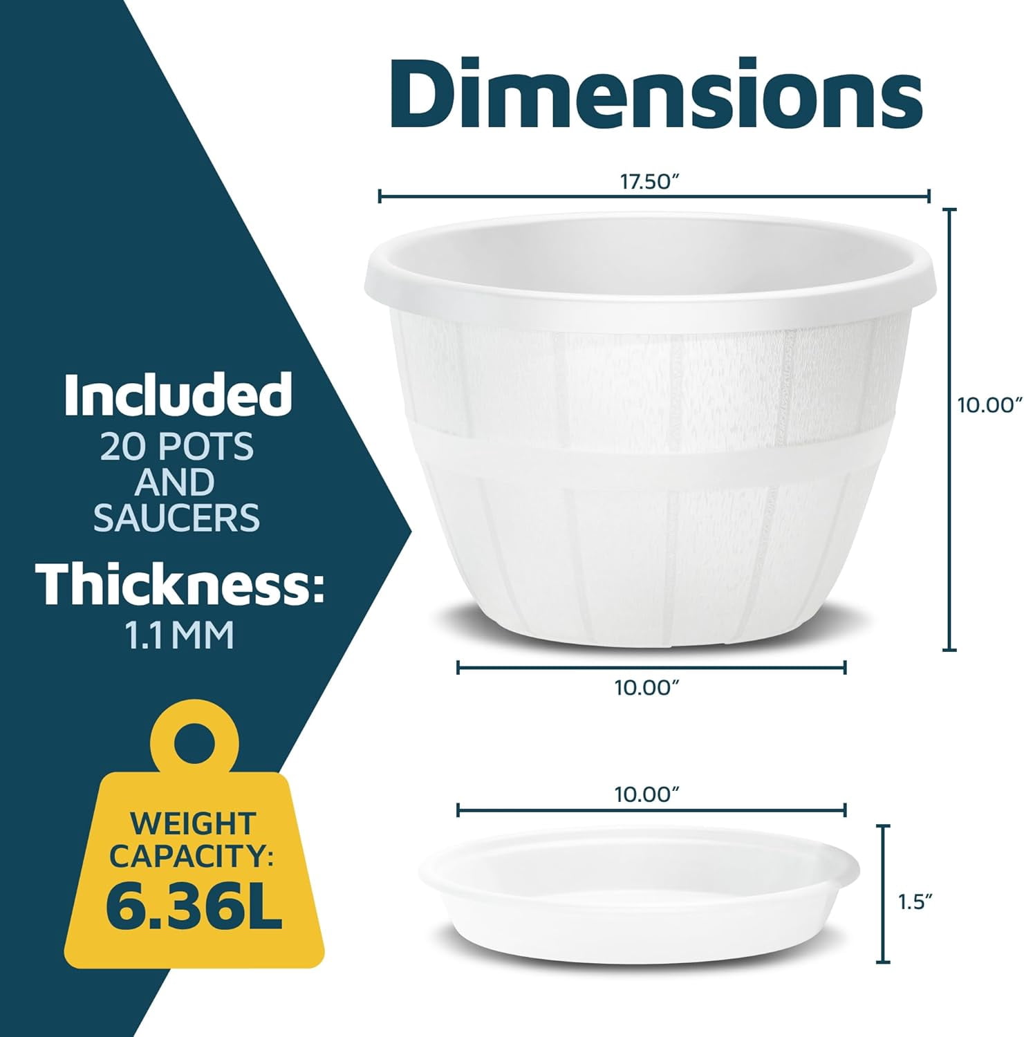 10-Inch Whiskey Barrel Planters Outdoor Pack of 20 - Durable Plastic Plant Pots for Indoor & Outdoor Use with Drainage & Saucer, Lightweight Rustic Barrel Planters for Flowers, Herbs & Small Plants