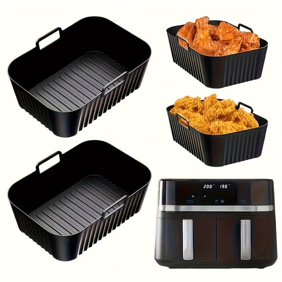 QUTETN 2-Pack Black Silicone Air Fryer Liners – Fits Most 9-Liter Air Fryers – Heat Resistant Up to 450°F, Dishwasher Safe, Non-Stick & Reusable – Perfect for Wings, Fries, Veggies & More