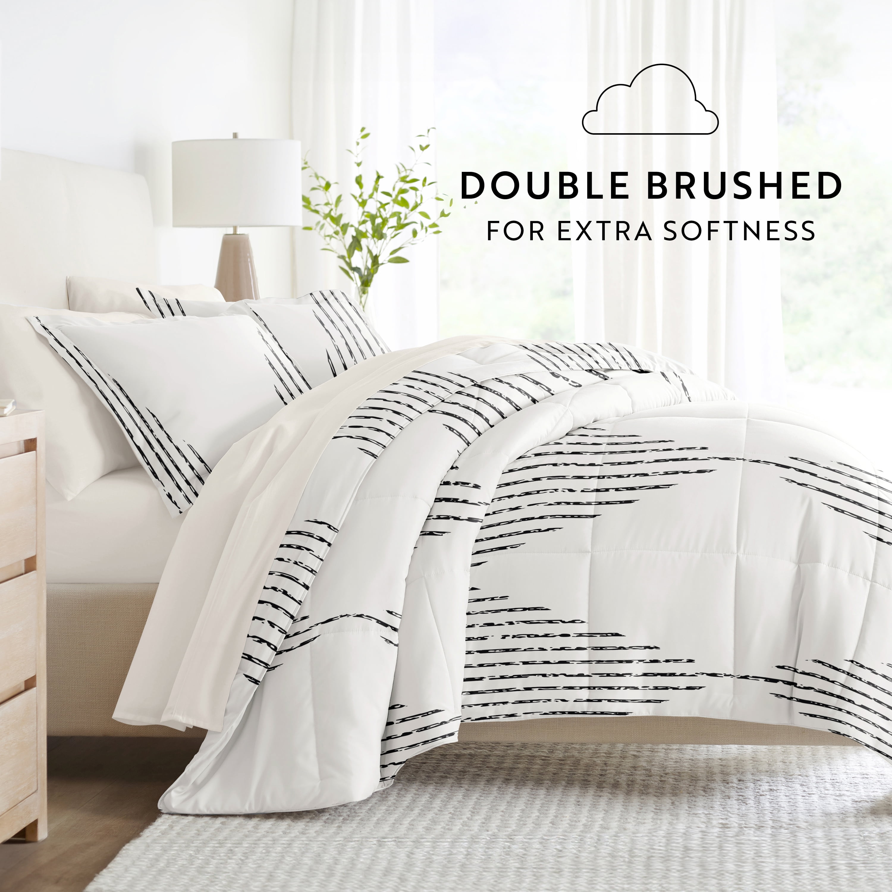 Comfort Canopy - King Bedding Bundle, Patterned Microfiber Comforter and Solid Sheet Set in Diamond Stripe Gray