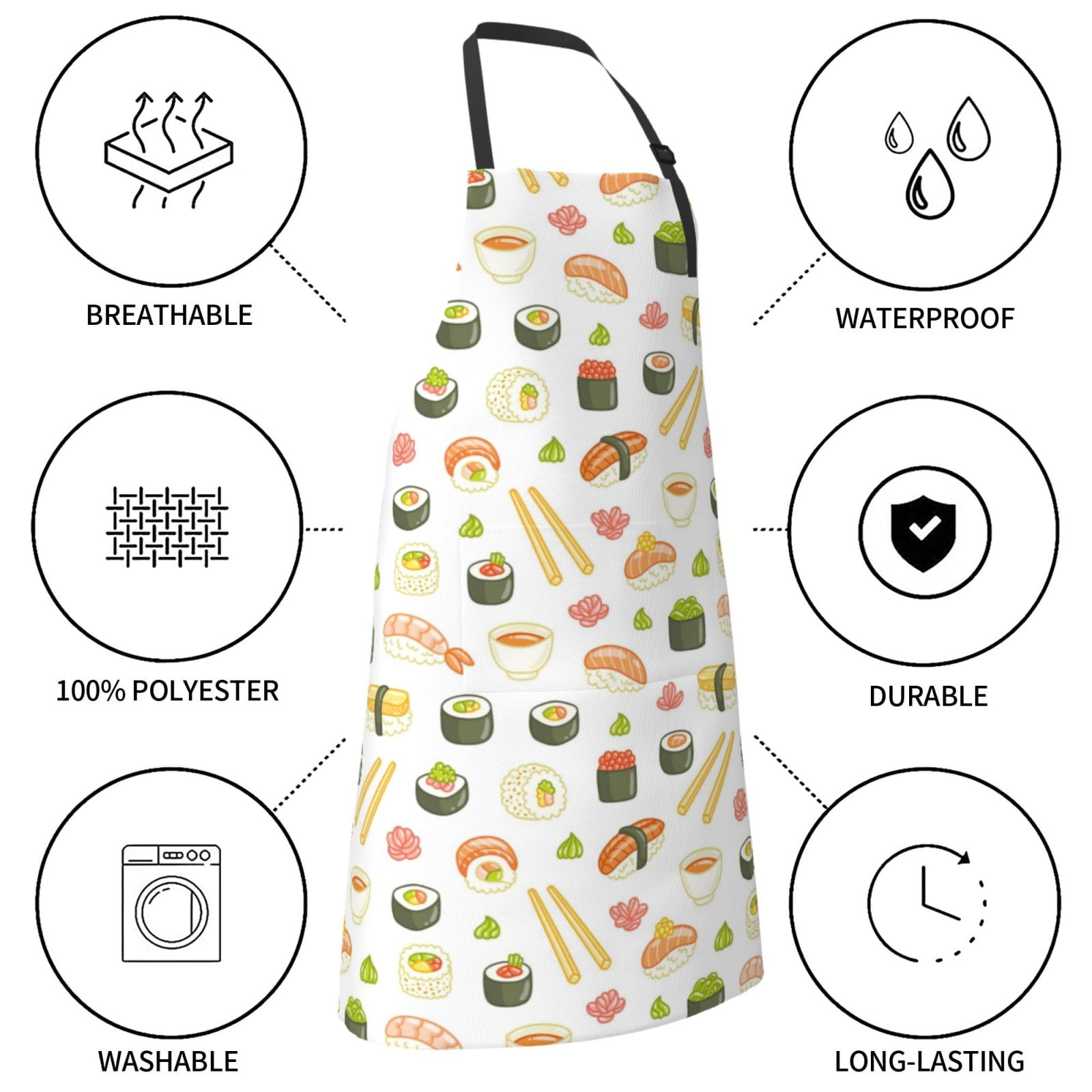 Kdxio Sushi and Rolls Apron with Pockets Adjustable Kitchen Aprons for Men Women Waterproof Aprons for Cooking,Drawing,Crafting, Baking Household Cleaning