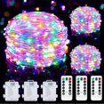 thumbnail image 1 of Mlambert Paquete de 3 luces de cadena de hadas de 33 pies con pilas con control remoto y temporizador, 100 LED regulables, alambre plateado impermeable, 8 modos de iluminación centelleante para dormit, 1 of 4