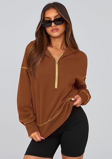 PRETTYGARDEN Women's Hooded Sweatshirts Long Sleeve Half Zip Cropped Hoodie Pullover Winter Fashion Clothes