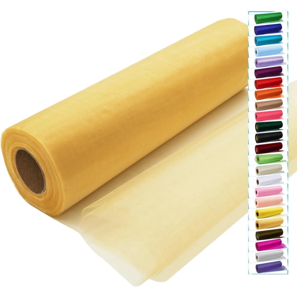 Tela IONTACH de organza con cristal de tul dorado, 30 cm x 46 m, rollo