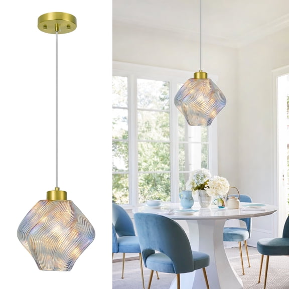 Deyidn Colorful Glass Pendant Light Fixtures 8.85 in Twisted Glass Shades Gold Hanging Light Fixture Modern Pendant Lighting for Kitchen Island Bedroom Dining Room