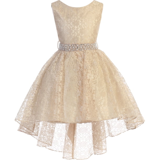 Dreamer P Little Girls Dress Floral Lace Rhinestone High low Party