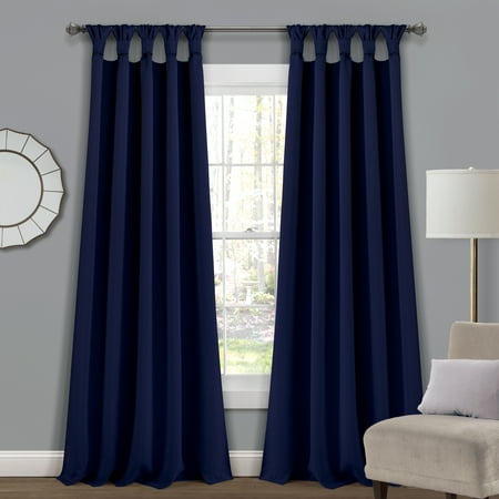 Set of 2 95"x52" Insulated Knotted Tab Top Blackout Window Curtain Panels Navy - Lush Décor