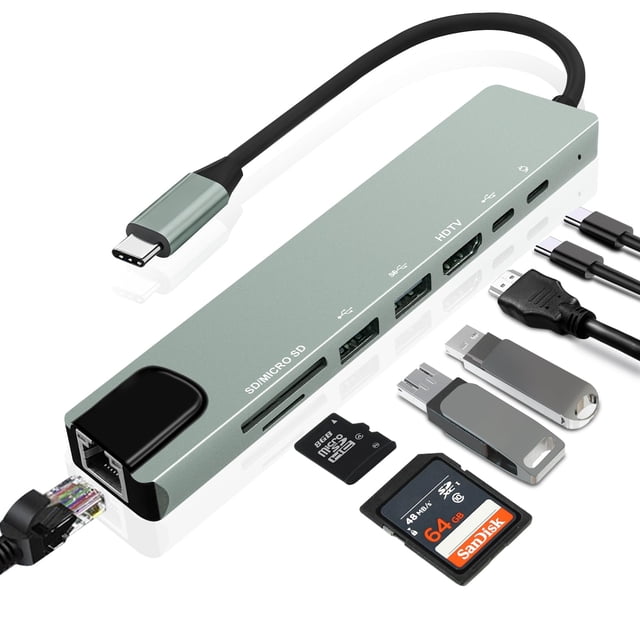 Hub USB-C Vrebrey 8 en 1 4K HDMI 85W PD USB-A USB-C