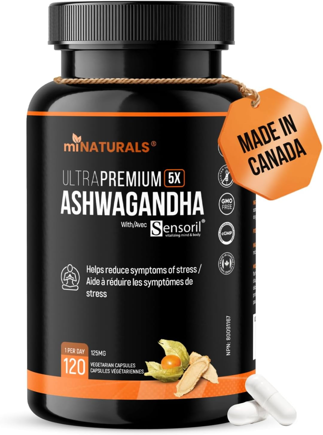 miNATURALS Ashwagandha Stress Relief Supplements | Helps Lower Cortisol Levels - Backed by Science - Sensoril | 120 Pills by miNATURALS