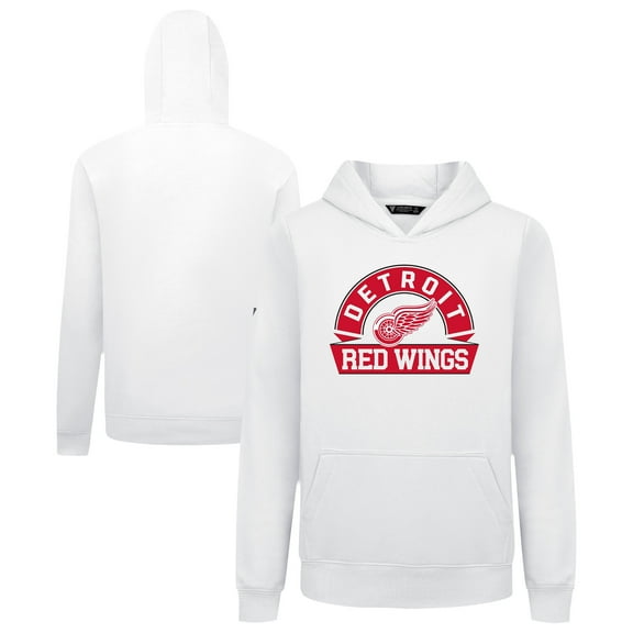 Youth Levelwear White Detroit Red Wings Podium Banner Arch Pullover Hoodie