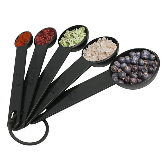 NutriChef 5-Piece Plastic Measuring Heavy Duty Round Shaped Classic Kitchen Measuring Spoon for Dry