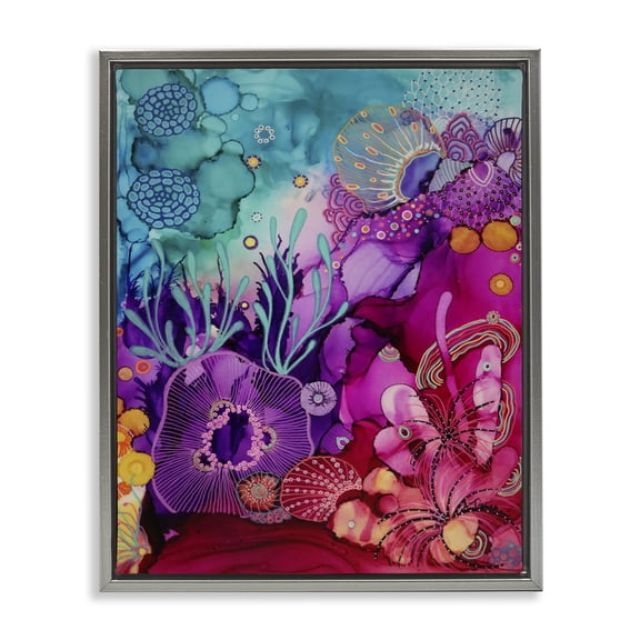 Stupell Industries Contemporary Abstract Coral Pattern Gray Floating Frame Canvas Art, 17 x 21, by Amy Tieman