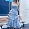 thumbnail image 7 of gljltg Sundress Dresses for Women Summer Sleeveless Square Neck Midi Dress Beach Holiday Loose Solid Color Casual Dresses Flowy Swing Pleated Suspender Dress, 7 of 7