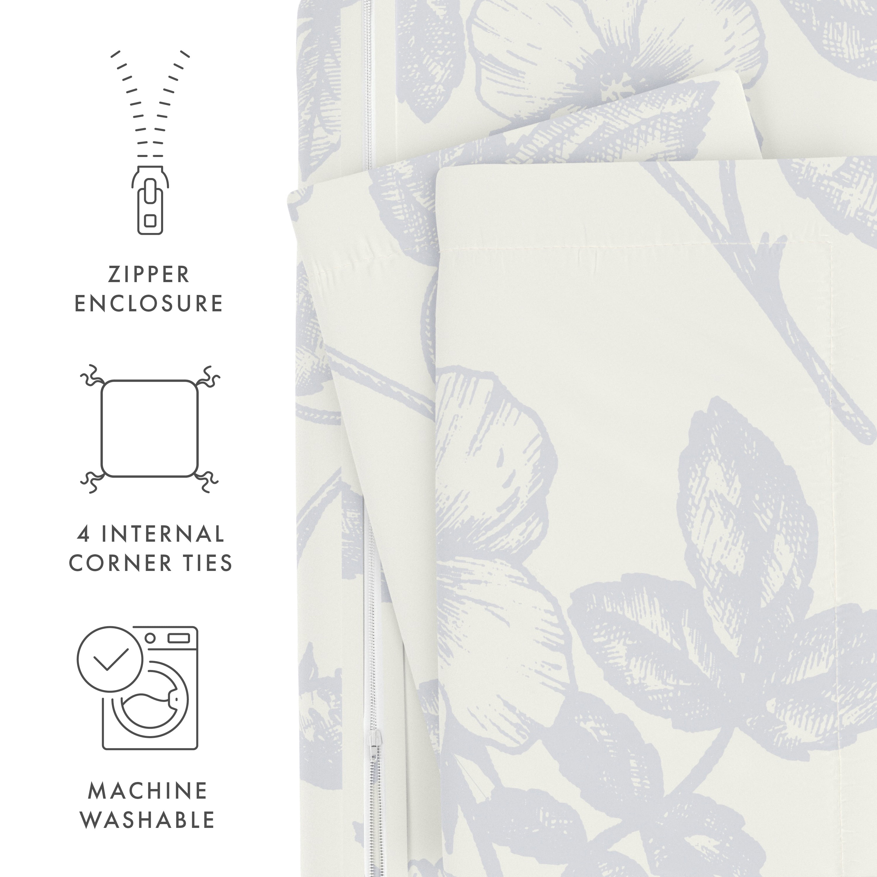 Noble Linens Light Blue Garden Pattern 3-Piece Duvet Cover Set, King/Calking