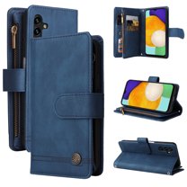 Dteck Crossbody Wallet Case for Samsung Galaxy A13 5G,Magnetic Leather Card Holder Zipper Wallet Kickstand Heavy Duty Lanyard Strap/Shoulder Strap Cover,Blue