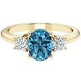 thumbnail image 5 of PEORA 14K Yellow Gold Oval London Blue Topaz and Lab Grown Diamond 3 Stone Trellis Ring, 1.60 Carats total, Size 5.5, 5 of 5