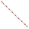 thumbnail image 3 of 18K Rose Gold Plated Silver Pink Created Sapphire and Red Created Ruby and Lab Grown Diamond Bracelet for Women | 4.01 Cttw | Gemstone September Birthstone | Oval 6X4MM | Length 7.25 inches, 3 of 6
