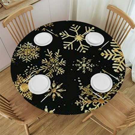 

Ollo0ord Winter Snowflakes Tablecloth with Elastic Edge Round Table Cloth Christmas Washable Reusable Cover for Kitchen Dining Party Picnic Small Black 46-50