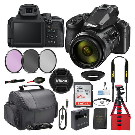 Nikon COOLPIX P950 Ultimate Bundle: 83x Optical Zoom, 4K UHD video, 64GB SD Card, Camera Bag, Tripod, 3-Piece Filter Kit, Battery & More - A complete package for photography enthusiasts