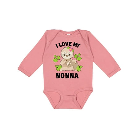 

Inktastic Cute Sloth I Love My Nonna with Green Leaves Boys or Girls Long Sleeve Baby Bodysuit