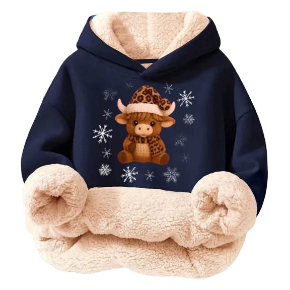 Little Girls Long Sleeve Hooded Sweatshirt Printed Pullovers Tops Size 7-8T , Blue
