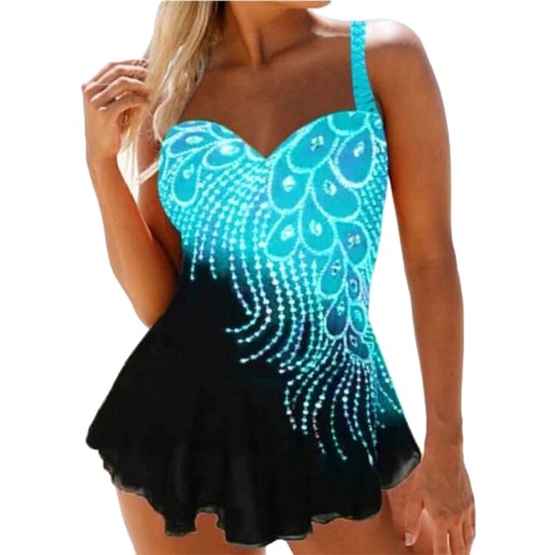 Women's Modest Plus Size Tankini Bathing Suits Tummy Control