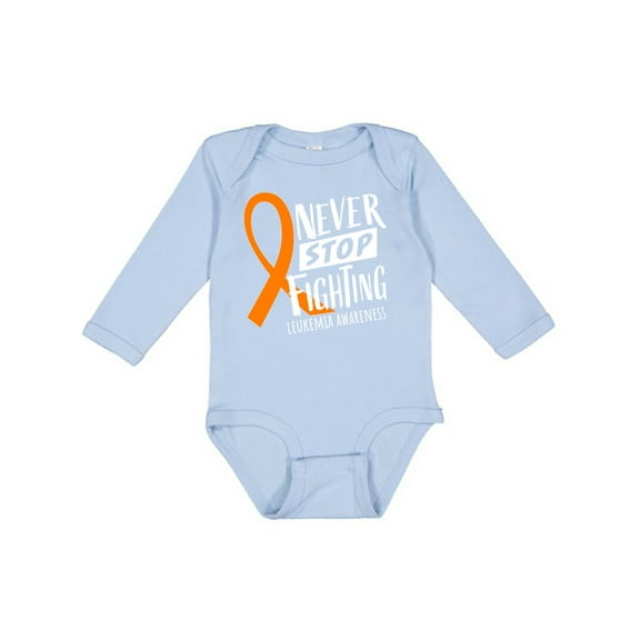 Inktastic Never Stop Fighting Leukemia Awareness Orange Ribbon Boys or Girls Long Sleeve Baby Bodysuit