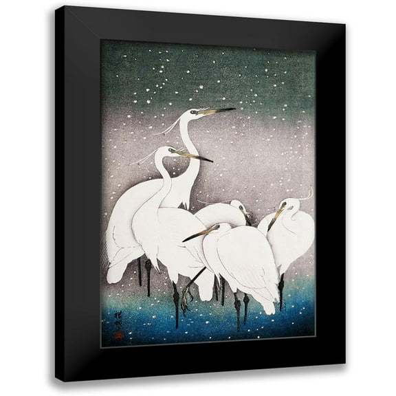 Koson, Ohara 11x14 Black Modern Framed Museum Art Print Titled - Group of Egrets