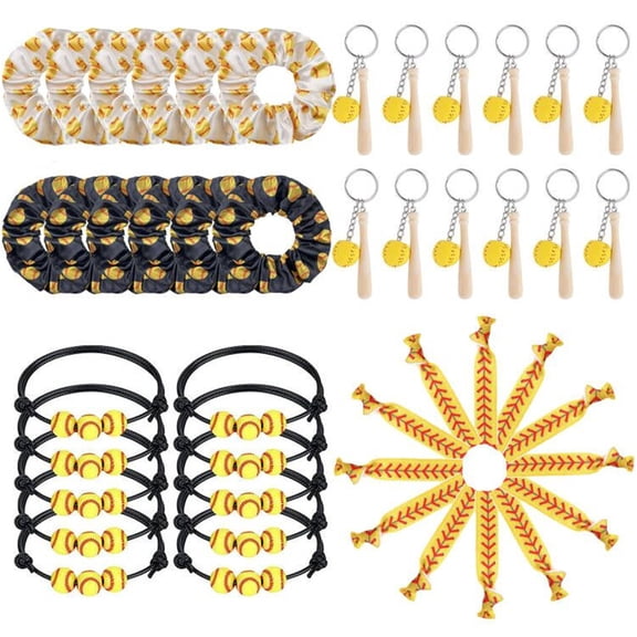 48 Pcs Baseball Party Favors Set Including 12 Keychains 12 Hair Ties 12 Hair Scrunchies 12 Charm Bracelets for Sport Softball Birthday Party Decoration