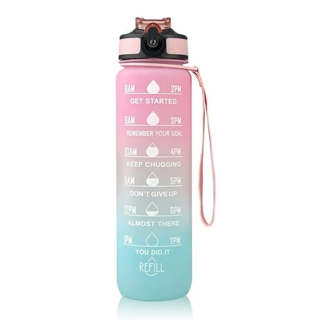 

1L Motivational Water Bottle with Straw and Time Marker Leakproof Flip Top Sports Bottle for Fitness Gym Workout Running Cycling