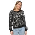 thumbnail image 3 of Women's Sequin Sweatshirt Round Neck Top Long Sleeve Ribbed Cuffs Outerwear, Black, Large, 3 of 6
