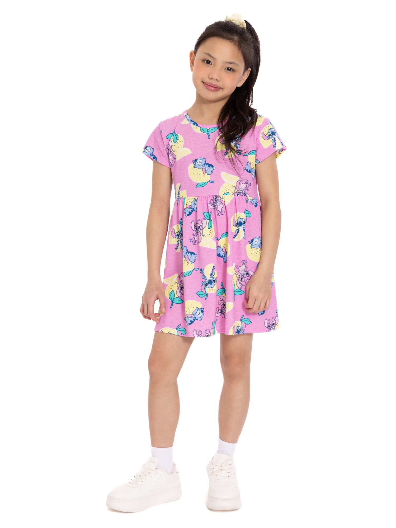 Stitch Girls Allover Print Dress with Short Sleeves, Sizes 4-12